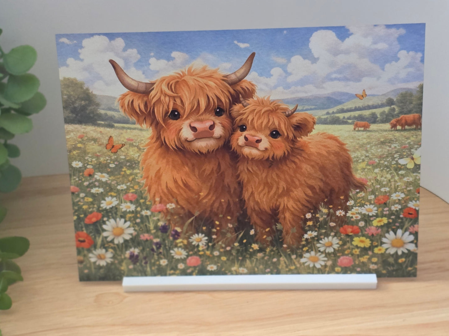 Highland Cow Sign – Cute Cow & Calf Meadow Scene Plaque | Farmhouse Animal Decor