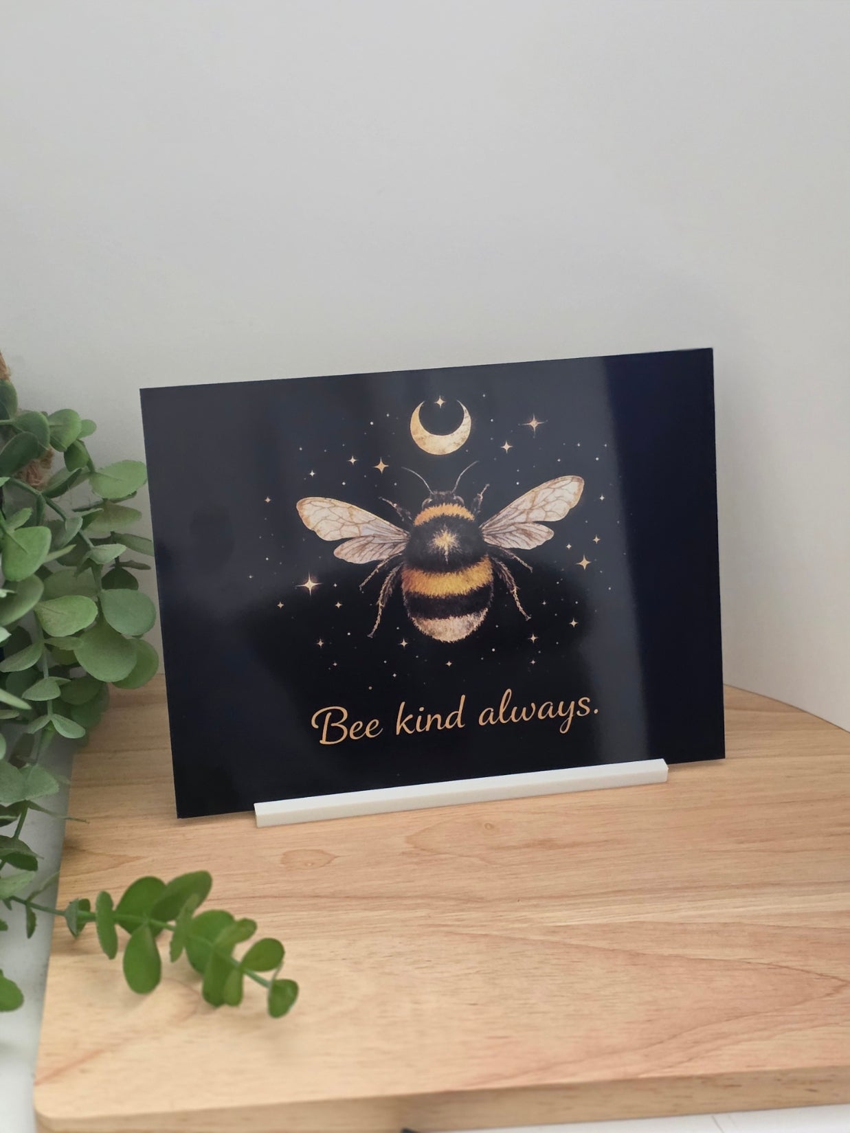 Bee Kind Always Sign – Bumblebee Moon Quote Plaque | Minimalist Nature Decor