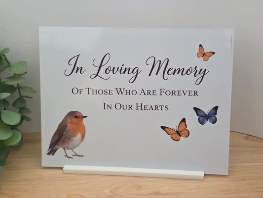 In Loving Memory Sign – Robin & Butterfly Remembrance Plaque | Sympathy Memorial Gift