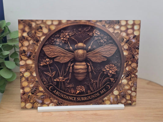 Bee Abundance Sign – “Abundance Surrounds Me” Affirmation Plaque | Nature Spiritual Decor