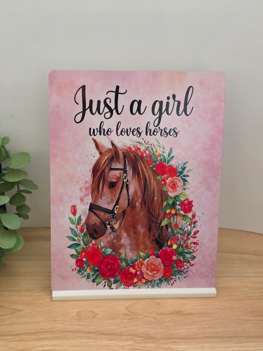 Horse Lover Gift Sign – Just a Girl Who Loves Horses – Equestrian Decor Plaque – Horse Girl Gift – Floral Horse Wall Art