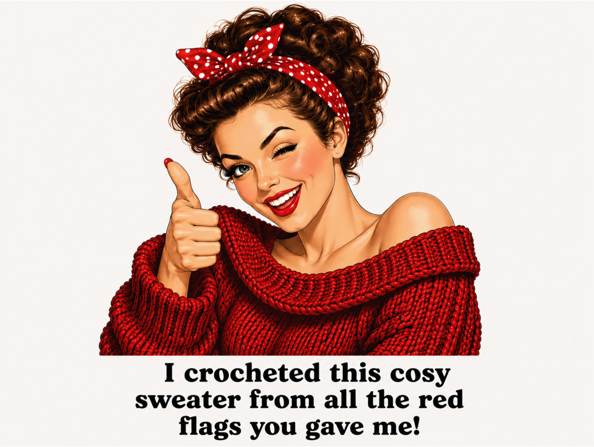Funny Crochet Metal Sign – I Crocheted This Cosy Sweater From Your Red Flags