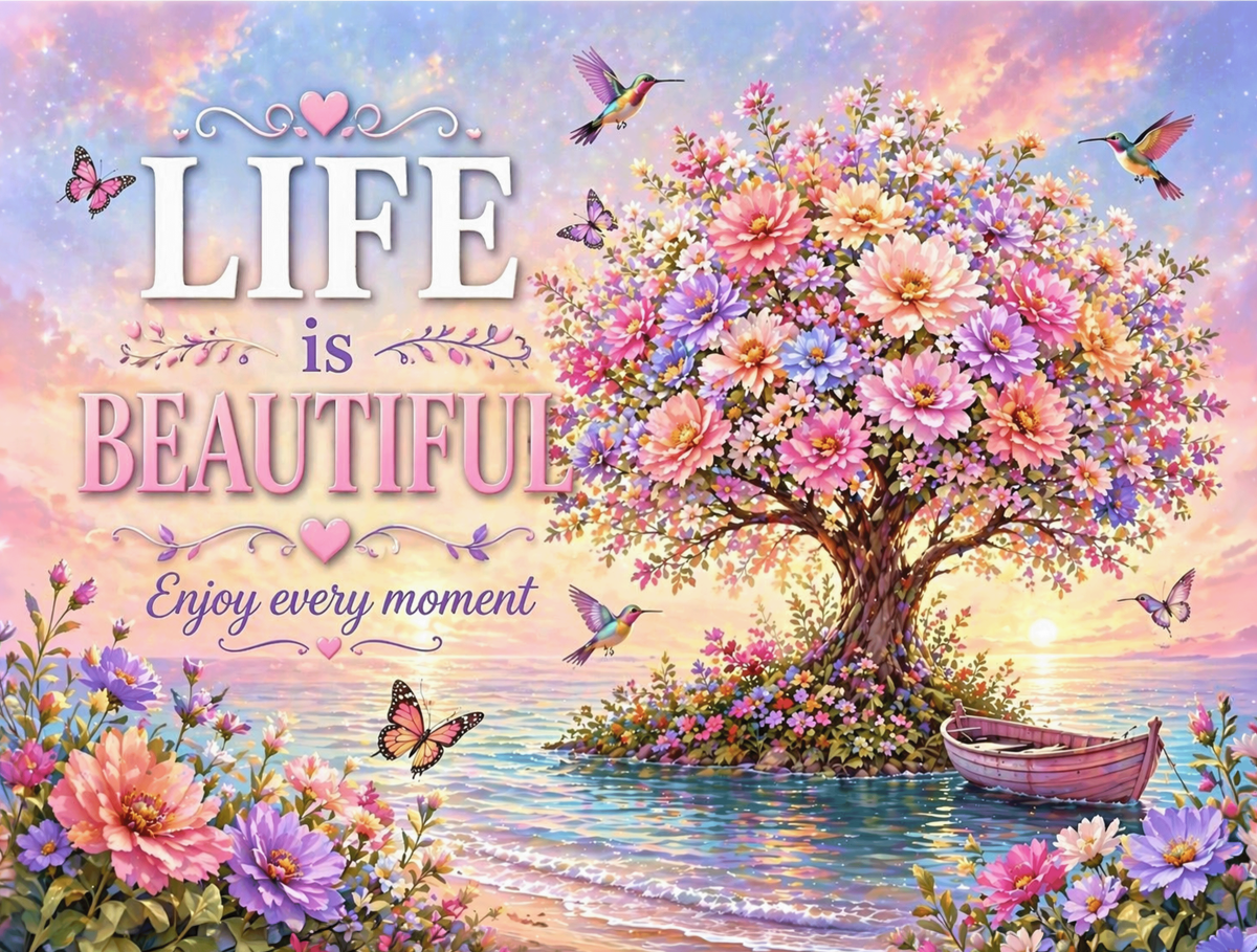 Life Is Beautiful Metal Sign – Inspirational Floral Gift Includes Stand