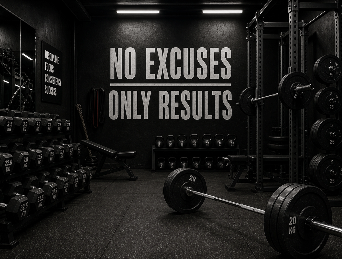 No Excuses Only Results Gym Metal Sign | Motivational Fitness Wall Art | 200x150mm