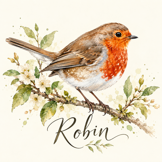 Robin coaster design with white blossom and green leaves