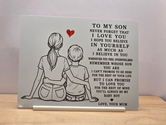 To My Son metal sign featuring a loving message for a son.