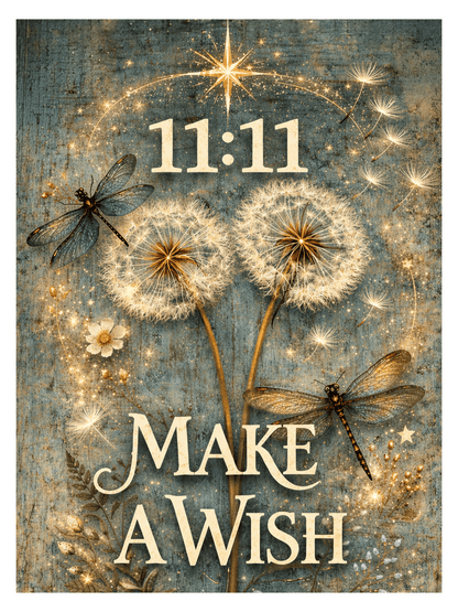 11:11 Make a Wish Metal Sign – Dandelion Wall Art – Minimalist Inspirational Decor – 200x150mm