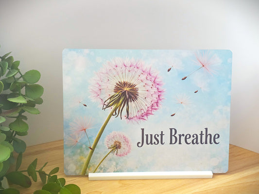 Just Breathe Metal Sign – Calming Dandelion Wall Art | Mindfulness Decor | 200x150mm