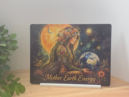 Mother Earth Energy Metal Sign – Celestial Goddess Wall Art – Spiritual Nature Decor – 200x150mm