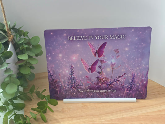 Believe In Your Magic Metal Sign – Butterfly Inspirational Wall Art – Positive Affirmation Decor – 200x150mm