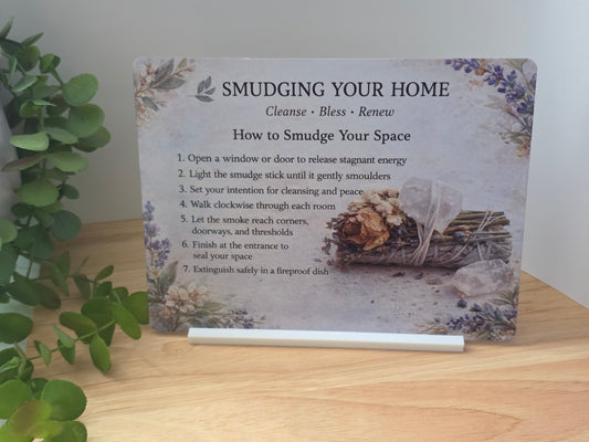 Smudging Your Home Metal Sign – Sage Cleansing Guide Wall Art – Spiritual Ritual Decor – 200x150mm