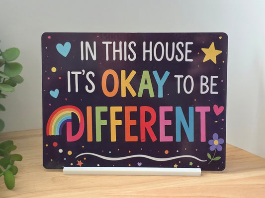 It’s Okay To Be Different Metal Sign – Rainbow Inspirational Wall Art – Positive Inclusion Decor – 200x150mm