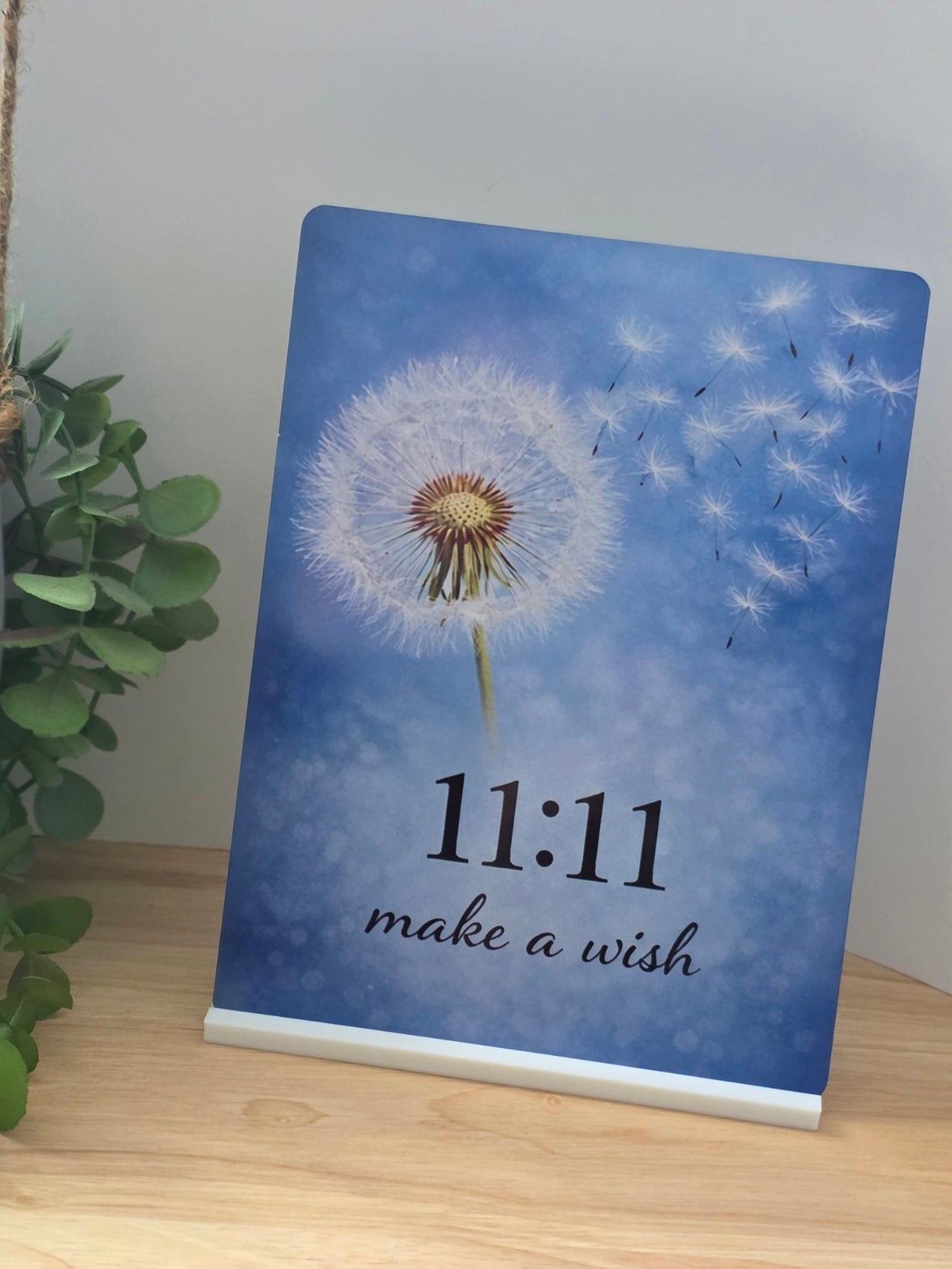 11:11 Make a Wish Metal Sign – Blue Dandelion Wall Art – Inspirational Minimalist Decor – 200x150mm