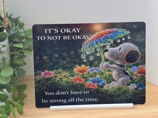 It’s Okay to Not Be Okay Metal Sign – Mental Health Quote Wall Art – Cute Dog Rain Design – 200x150mm