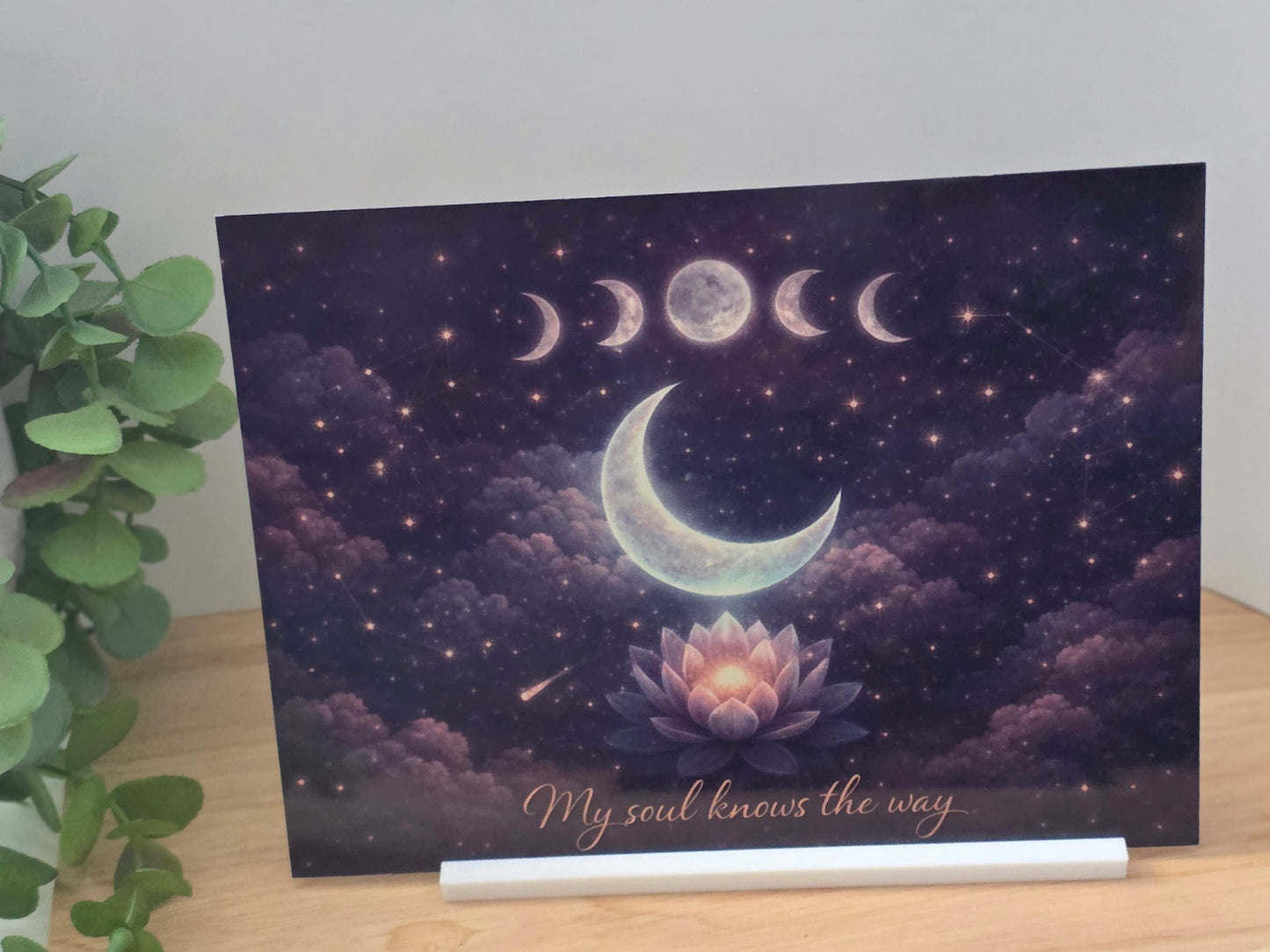 My Soul Knows the Way Sign – Celestial Moon & Lotus Quote Plaque | Spiritual Decor