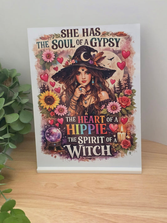 Soul of a Gypsy Heart of a Hippie Spirit of a Witch Sign | Colourful Boho Witch Decor