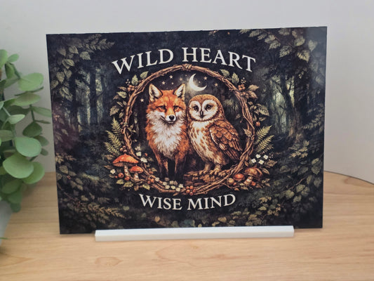 Wild Heart Wise Mind Sign – Fox & Owl Forest Plaque | Woodland Animal Decor