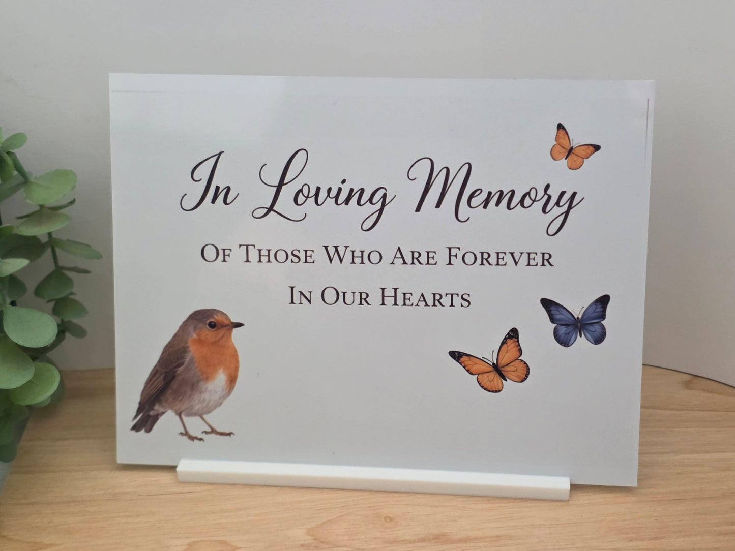 In Loving Memory Sign – Robin & Butterfly Remembrance Plaque | Sympathy Memorial Gift