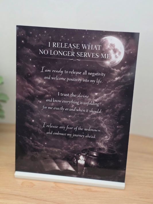 Spiritual Affirmation Sign – Release What No Longer Serves Me | Manifestation Quote Decor
