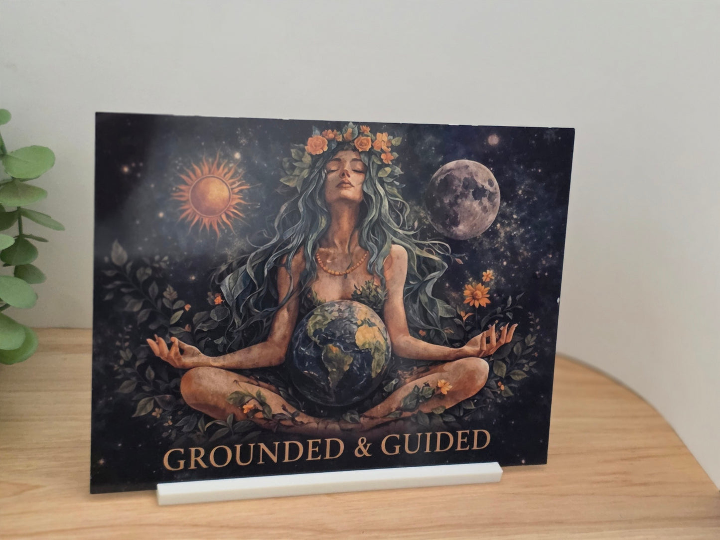 Grounded & Guided Sign | Spiritual Wall Art | Feminine Energy Decor | Moon & Earth Goddess | Meditation Gift