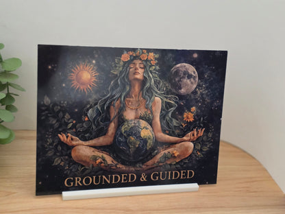 Grounded & Guided Sign | Spiritual Wall Art | Feminine Energy Decor | Moon & Earth Goddess | Meditation Gift