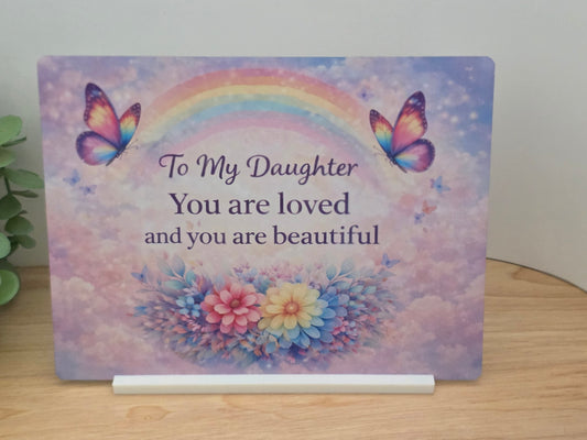 To My Daughter Sign – Daughter Gift Plaque – Inspirational Gift for Daughter – Rainbow Butterfly Sign – Meaningful Daughter Keepsake