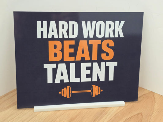 Motivational Gym Sign – Hard Work Beats Talent | Dark Fitness Wall Art