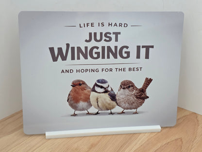 Funny Bird Sign – Just Winging It Quote Sign | Cute Animal Wall Art