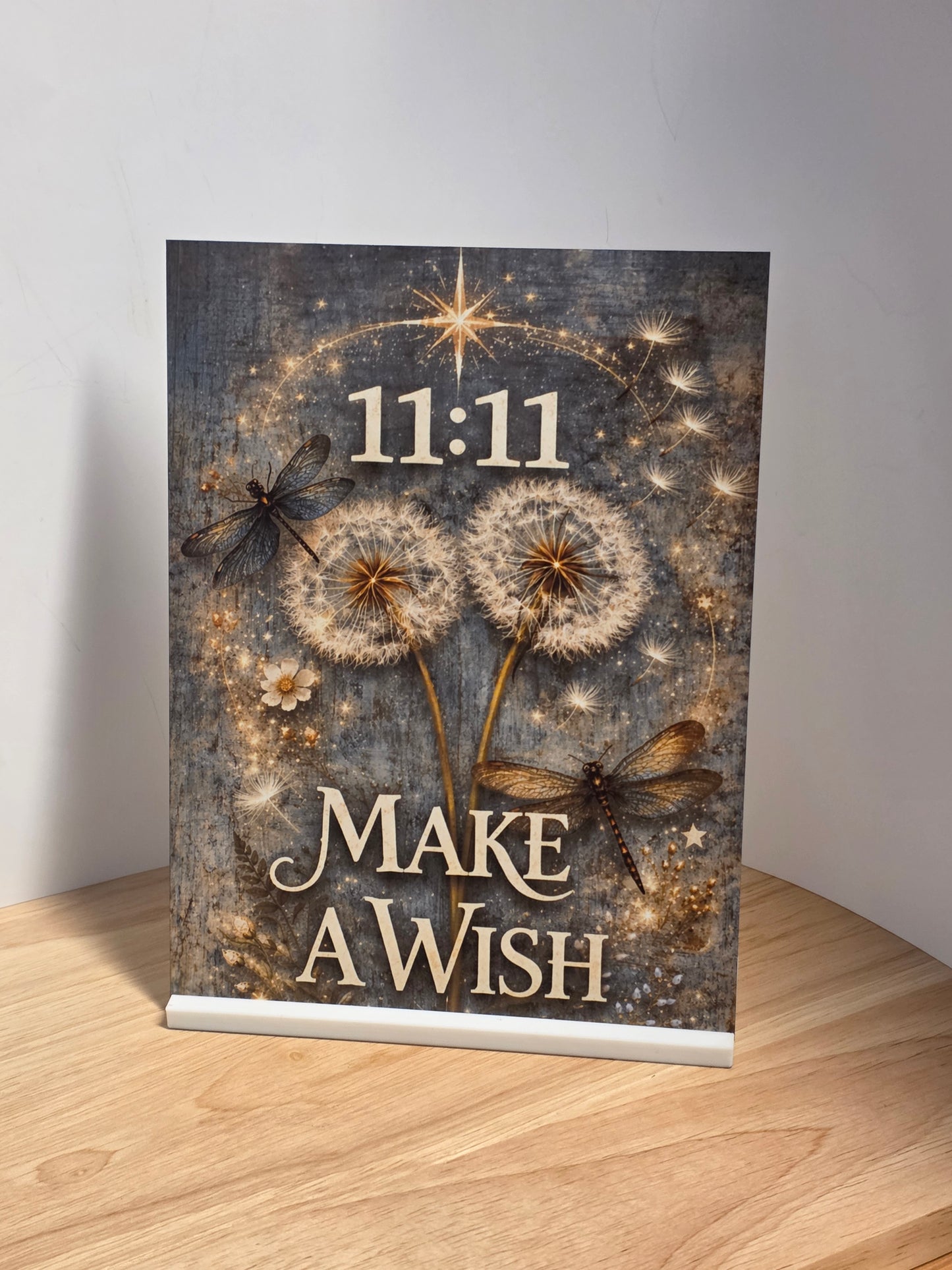 11:11 Make a Wish Metal Sign – Dandelion Wall Art – Minimalist Inspirational Decor – 200x150mm