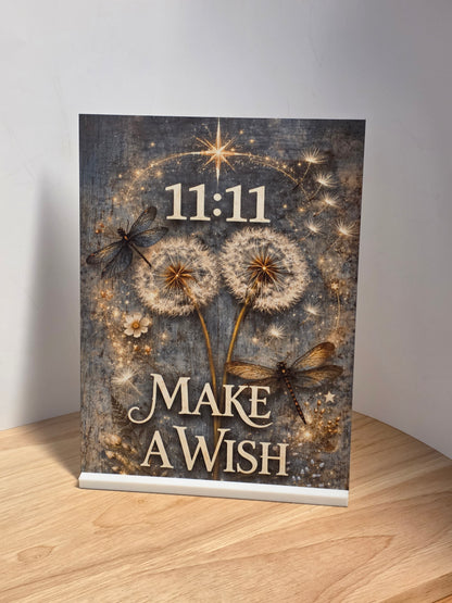 11:11 Make a Wish Metal Sign – Dandelion Wall Art – Minimalist Inspirational Decor – 200x150mm