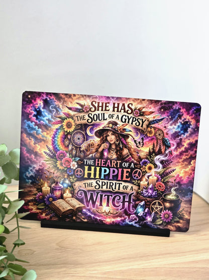 Boho Witch Metal Sign – She Has the Soul of a Gypsy, Heart of a Hippie, Spirit of a Witch