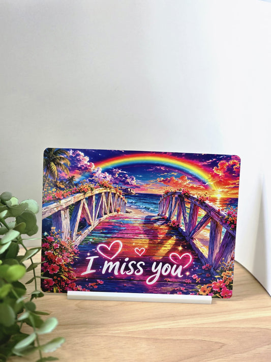 I Miss You Memorial Metal Sign – Rainbow Sunset Beach Scene