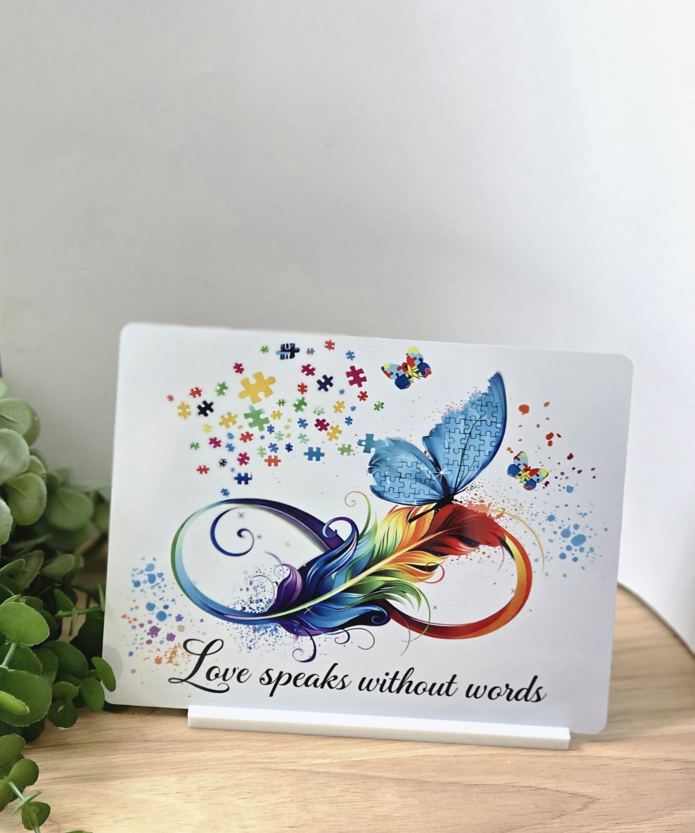 Autism Awareness Metal Sign – Love Speaks Without Words Butterfly Design