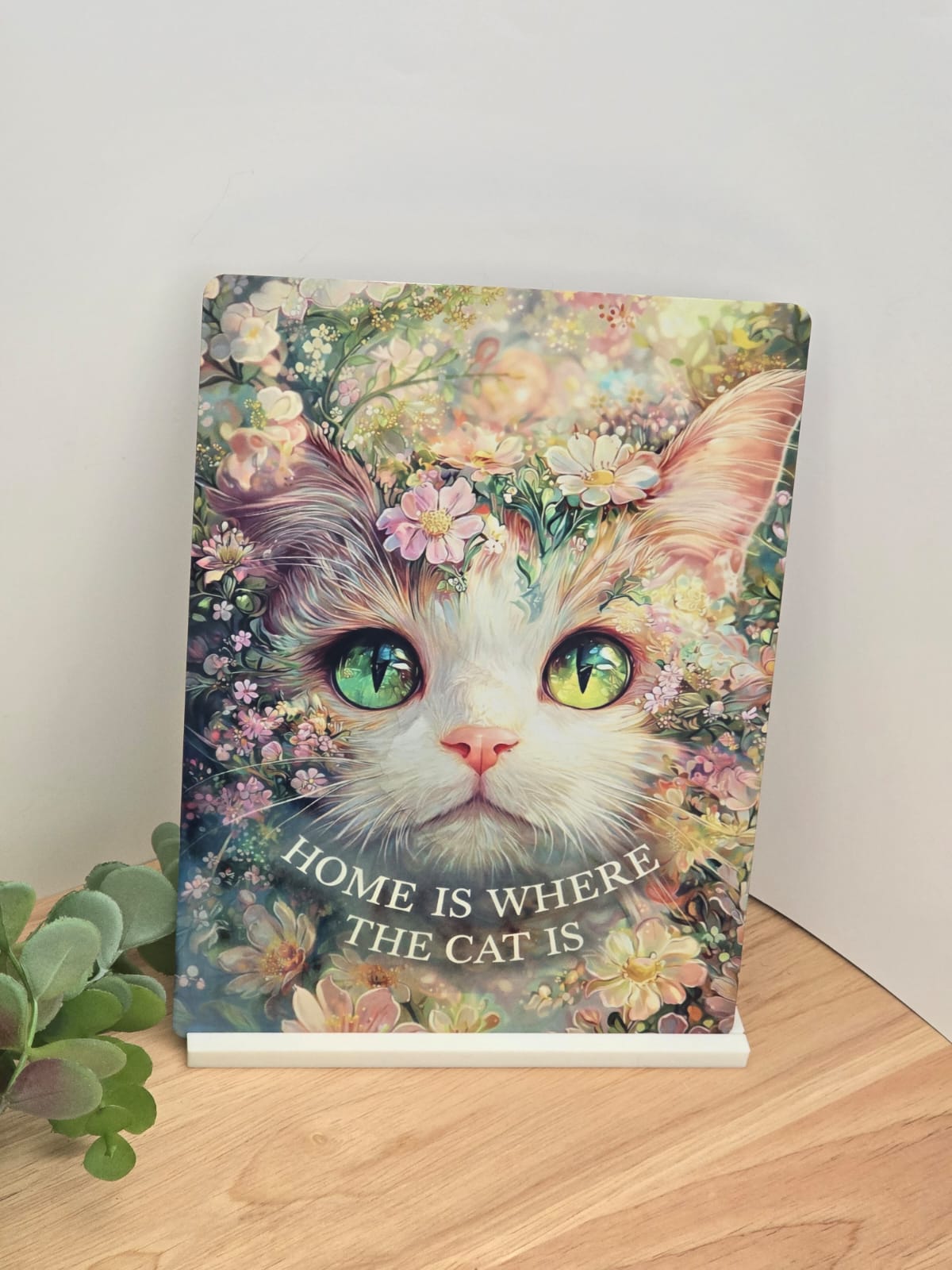 Cat Lover Sign – Home Is Where The Cat Is | Cute Floral Cat Wall Art