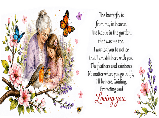 Butterfly & Robin Memorial Metal Sign – Grandma & Granddaughter Design