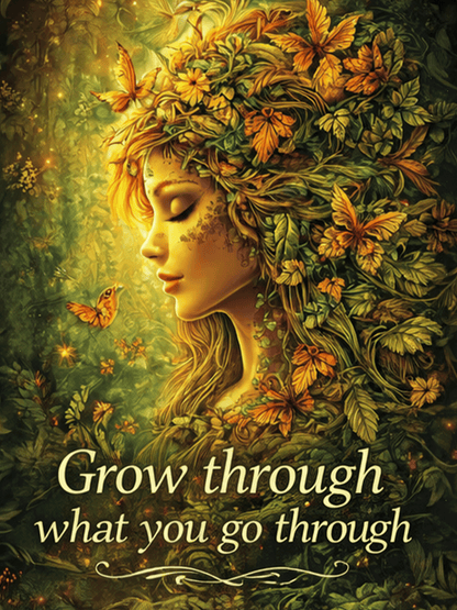 Grow Through What You Go Through Metal Sign – Inspirational Nature Wall Art – Botanical Woman Design – 200x150mm