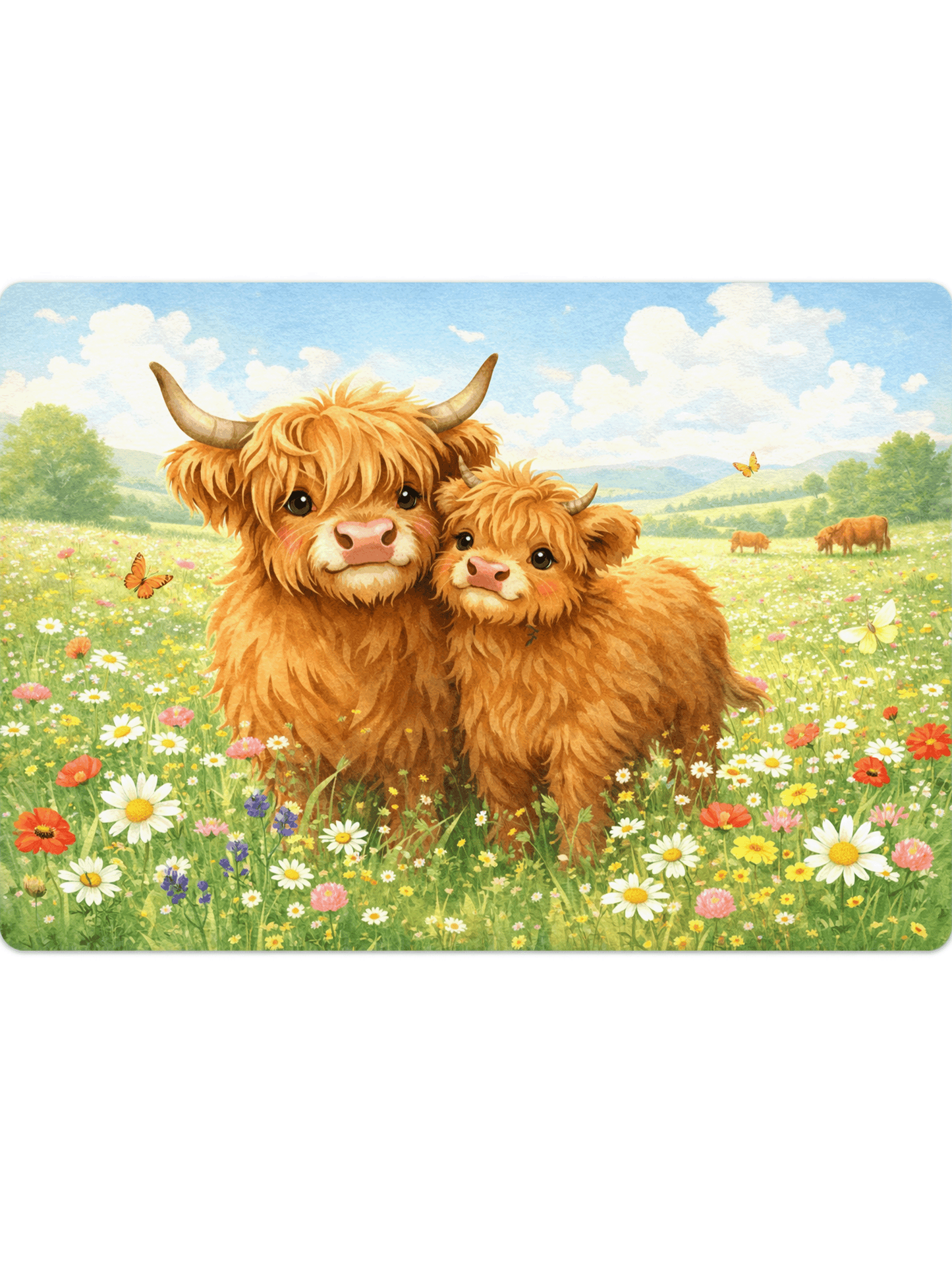 Highland Cow Sign – Cute Cow & Calf Meadow Scene Plaque | Farmhouse Animal Decor