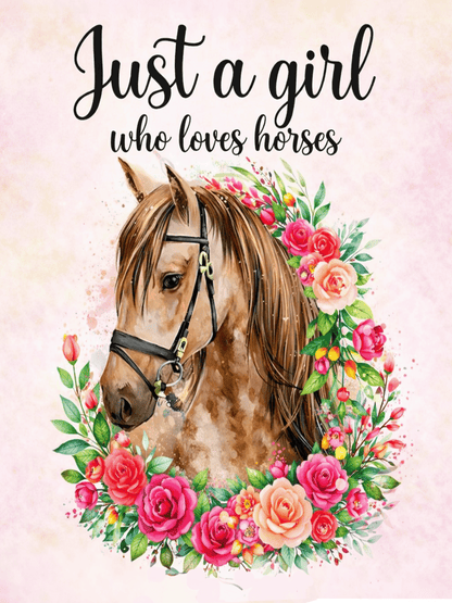 Horse Lover Gift Sign – Just a Girl Who Loves Horses – Equestrian Decor Plaque – Horse Girl Gift – Floral Horse Wall Art