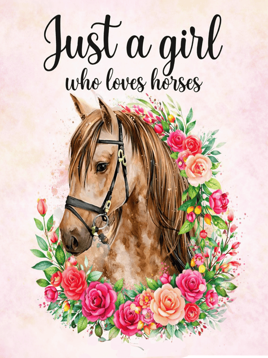 Horse Lover Gift Sign – Just a Girl Who Loves Horses – Equestrian Decor Plaque – Horse Girl Gift – Floral Horse Wall Art