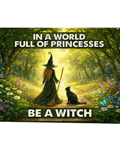 In a World Full of Princesses Be a Witch Metal Sign – Witchy Forest Wall Art – Gothic Feminine Decor – 200x150mm
