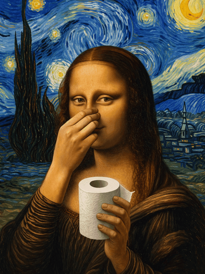 Funny Mona Lisa Toilet Sign – Classic Art Parody Bathroom Sign | Humorous Wall Art