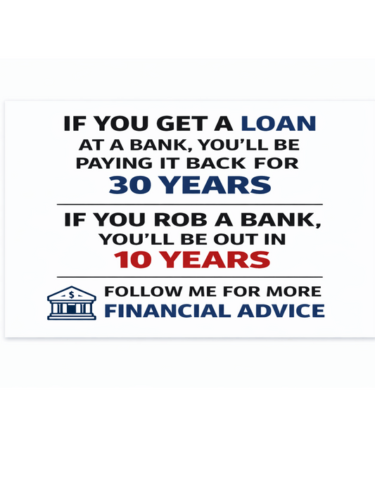 Funny Financial Advice Sign – Loan vs Rob Bank Joke Sign | Humorous Office Sign