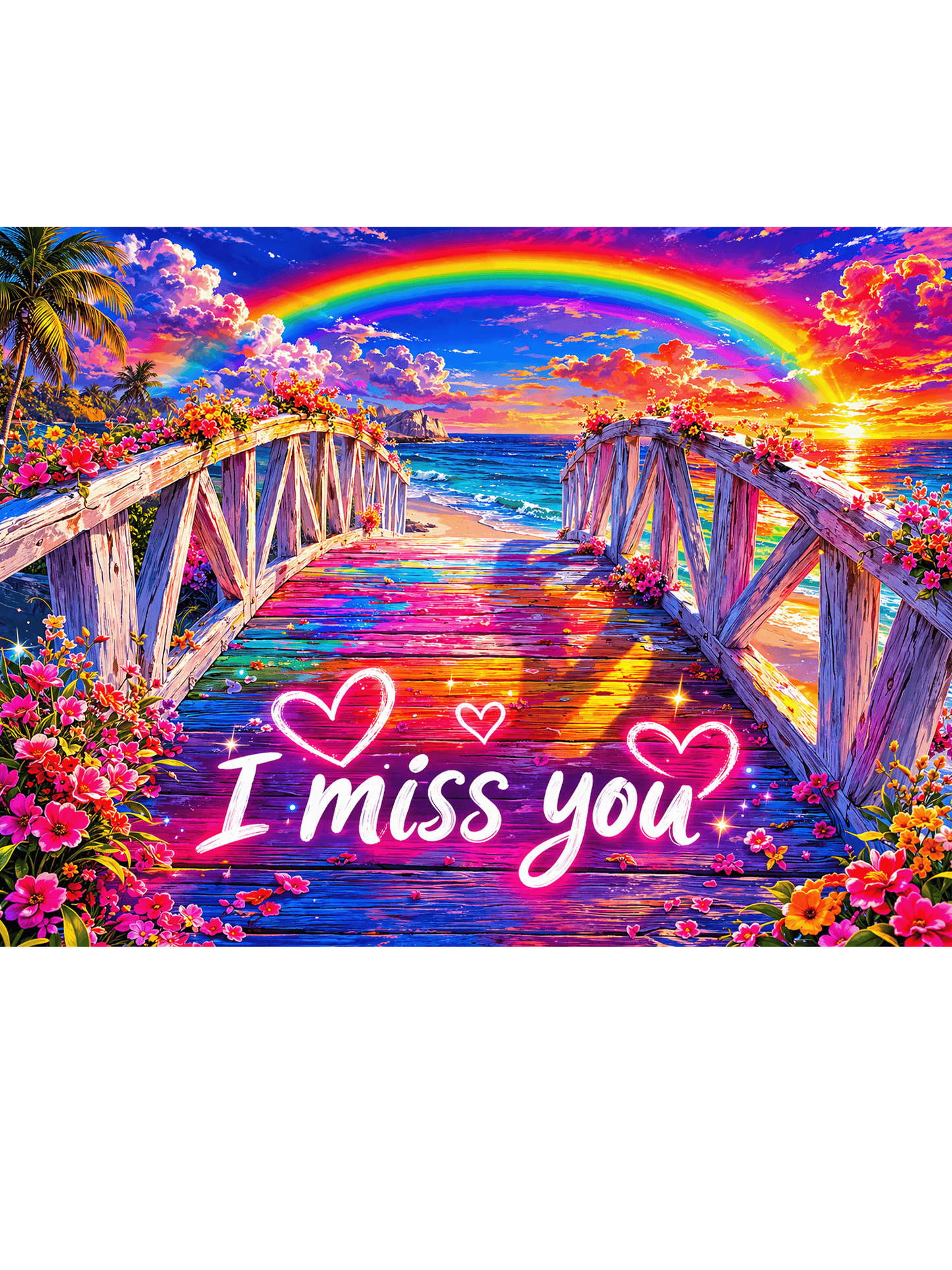 I Miss You Memorial Metal Sign – Rainbow Sunset Beach Scene