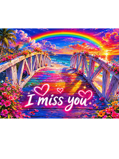 I Miss You Memorial Metal Sign – Rainbow Sunset Beach Scene