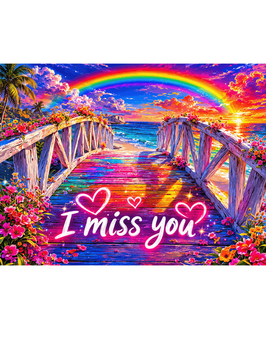 I Miss You Memorial Metal Sign – Rainbow Sunset Beach Scene
