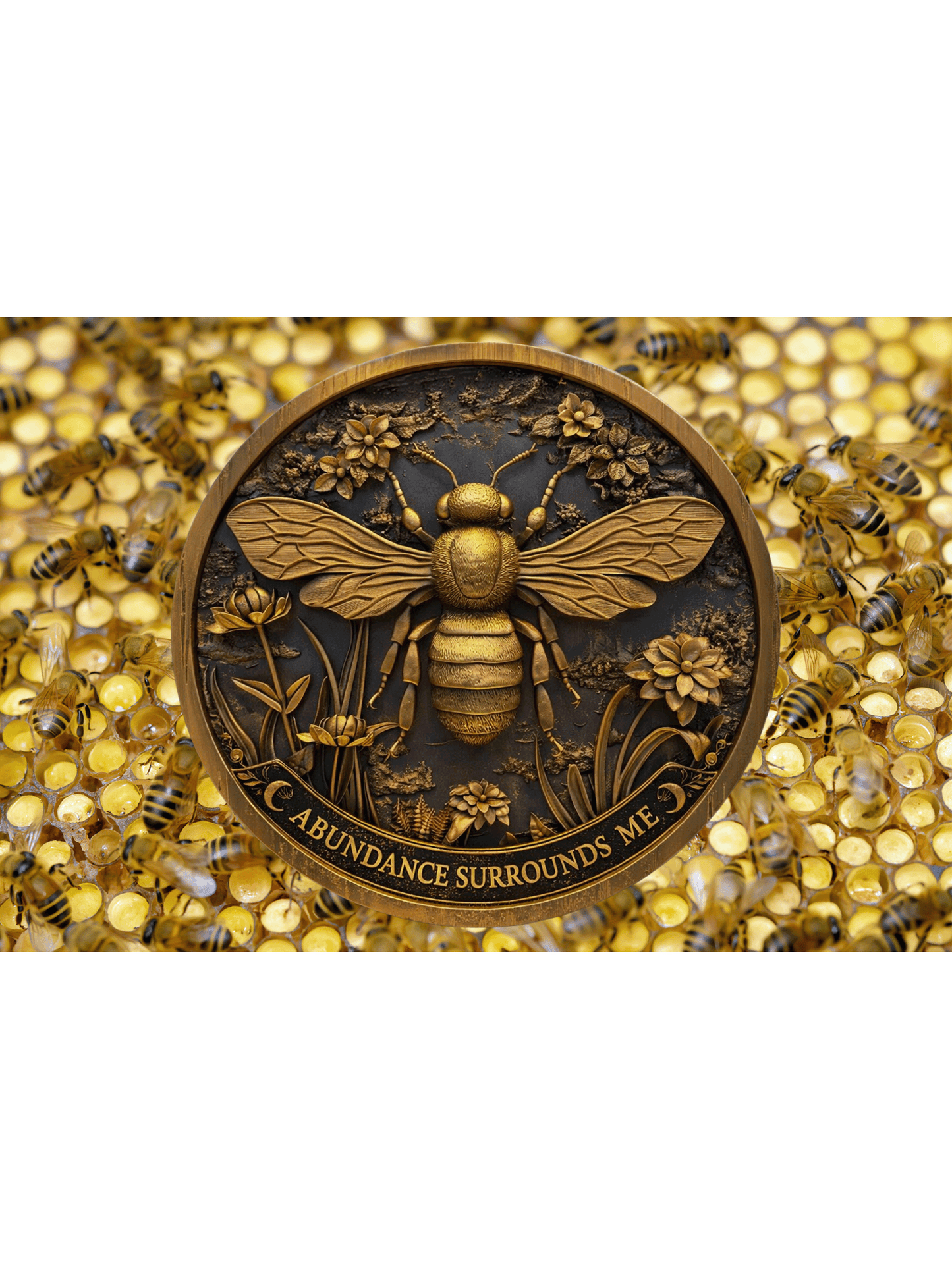 Bee Abundance Sign – “Abundance Surrounds Me” Affirmation Plaque | Nature Spiritual Decor