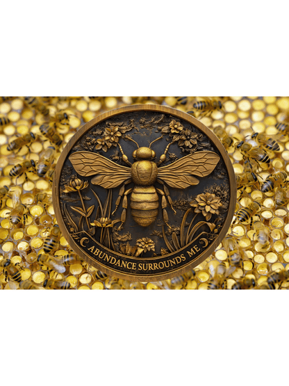 Bee Abundance Sign – “Abundance Surrounds Me” Affirmation Plaque | Nature Spiritual Decor