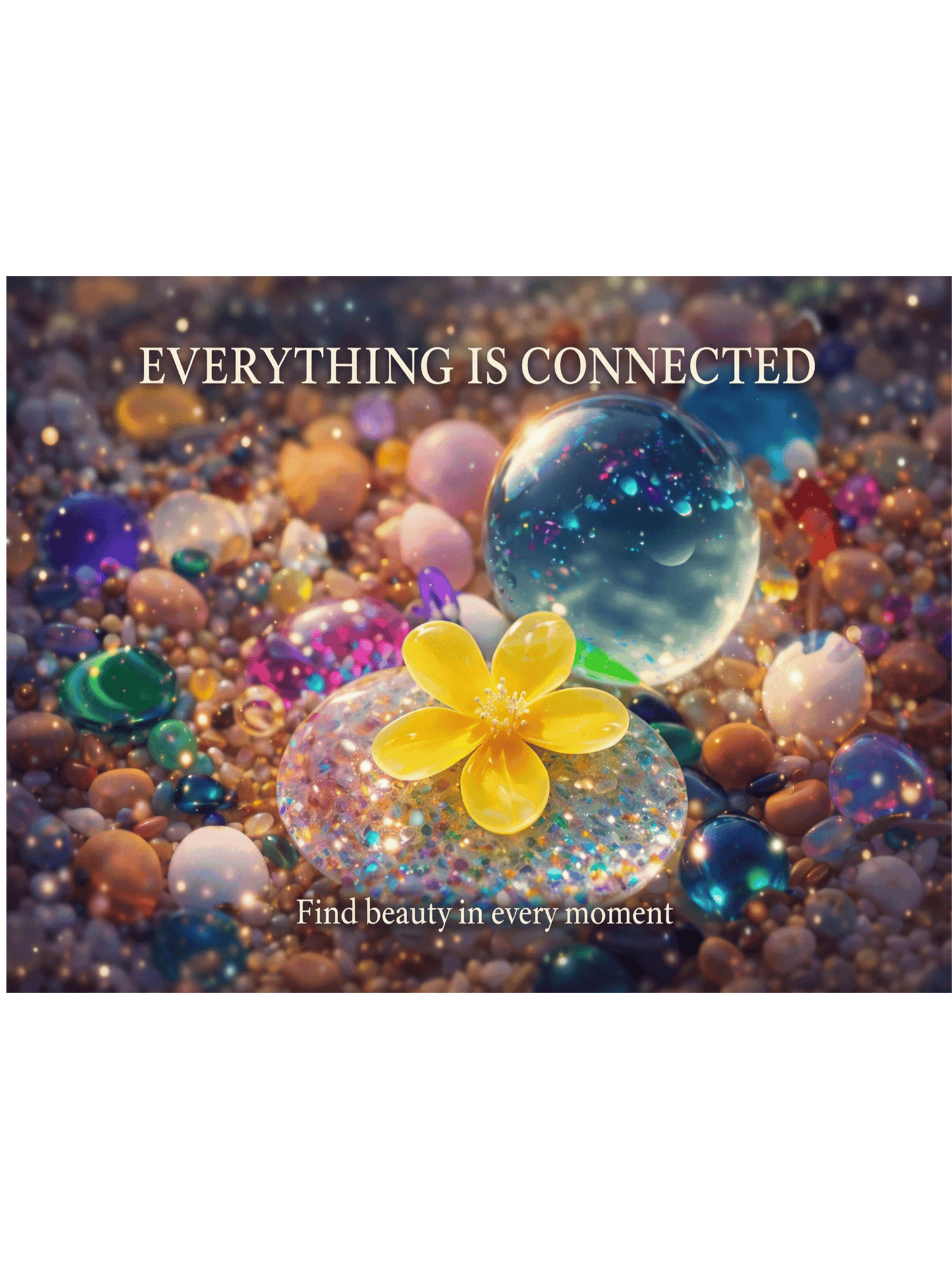 Everything Is Connected Metal Sign – Colourful Pebble & Crystal Wall Art – Spiritual Quote Decor – 200x150mm