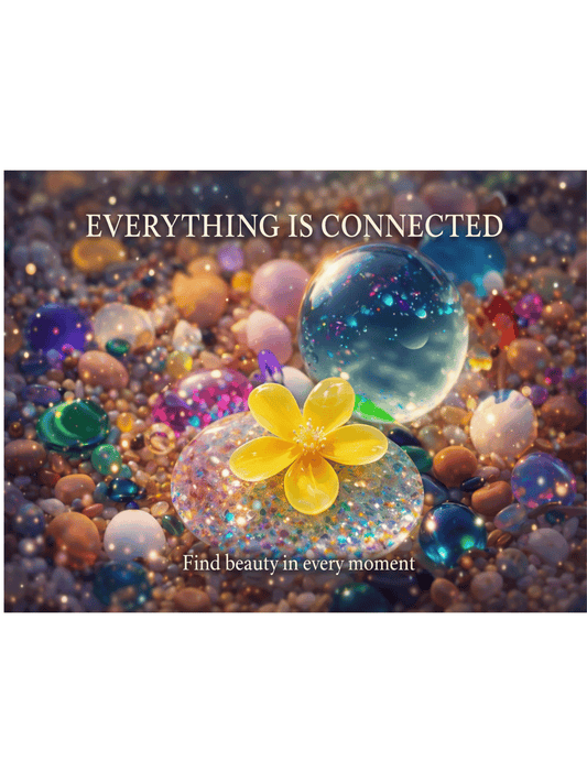 Everything Is Connected Metal Sign – Colourful Pebble & Crystal Wall Art – Spiritual Quote Decor – 200x150mm