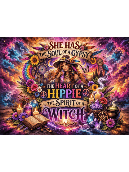 Boho Witch Metal Sign – She Has the Soul of a Gypsy, Heart of a Hippie, Spirit of a Witch